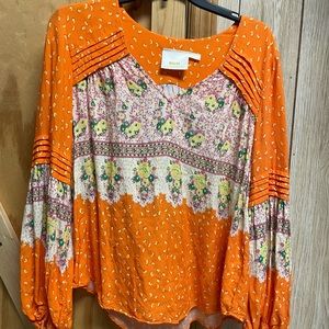 Anthropologie Maeve Ceresco Orange Floral Peasant Blouse